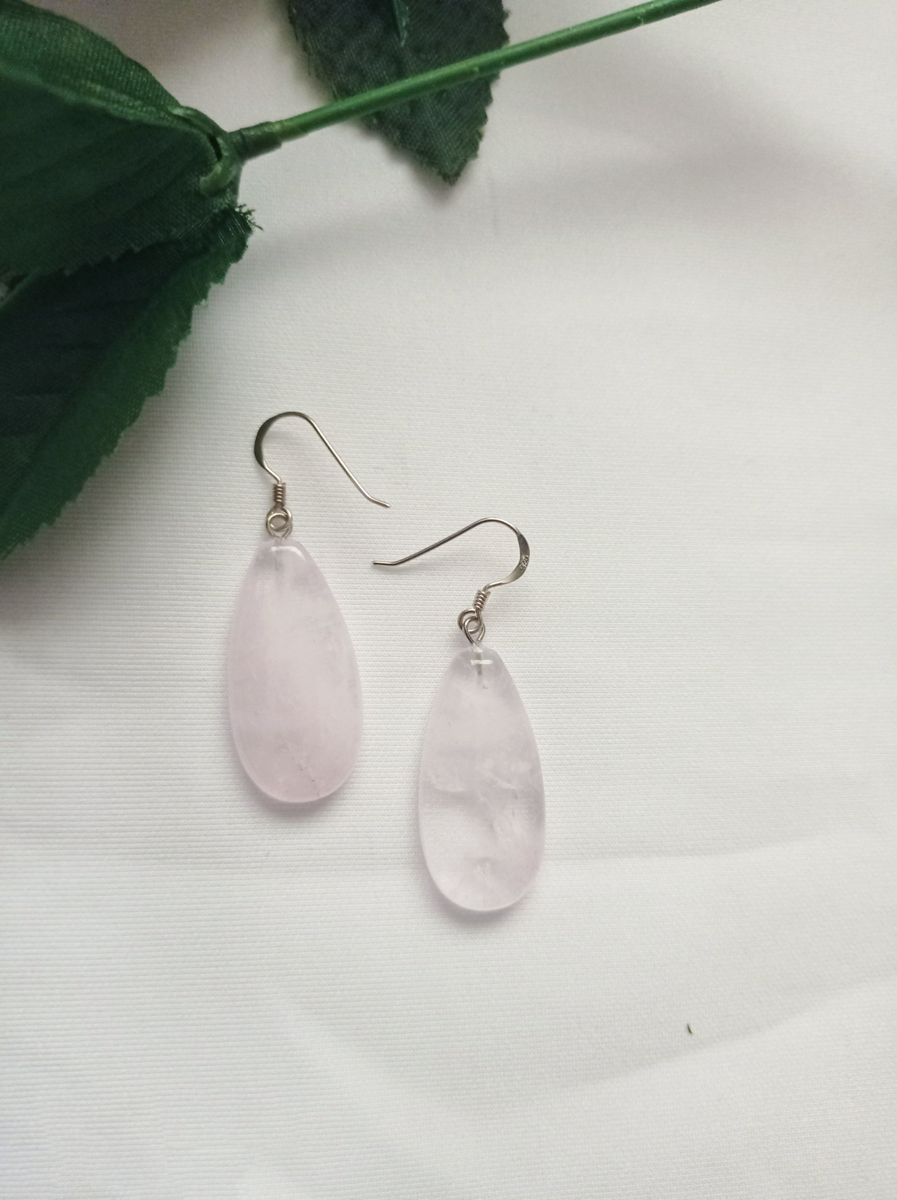 Rose Quartz Sterling Silver Earrings, Rose Quartz Earrings, Rose Quartz Drop Earrings | by nlanlaVictory-3
