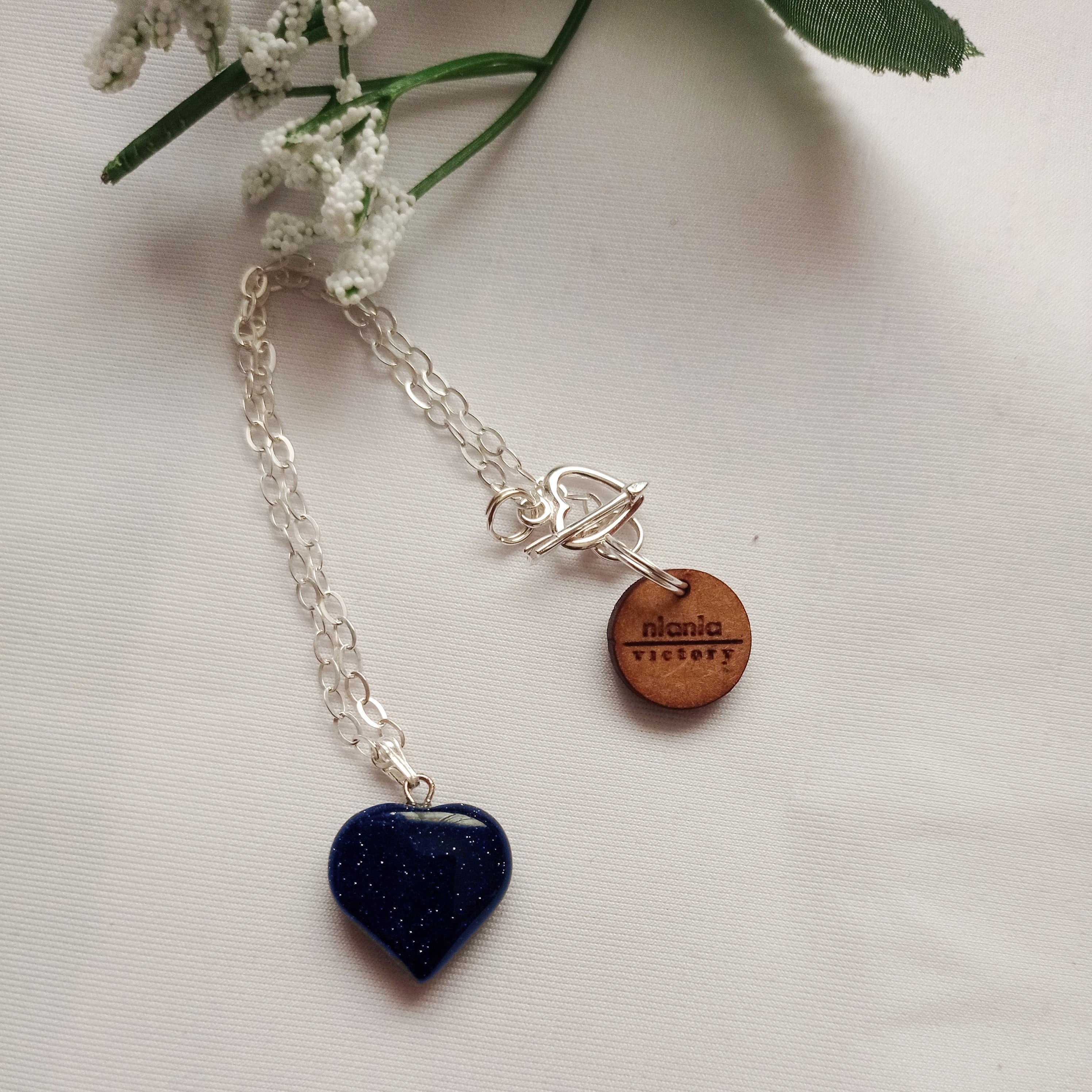 Blue Goldstone Bracelet, Sterling Silver Heart Bracelet, Heart Charm Bracelet | by nlanlaVictory-1