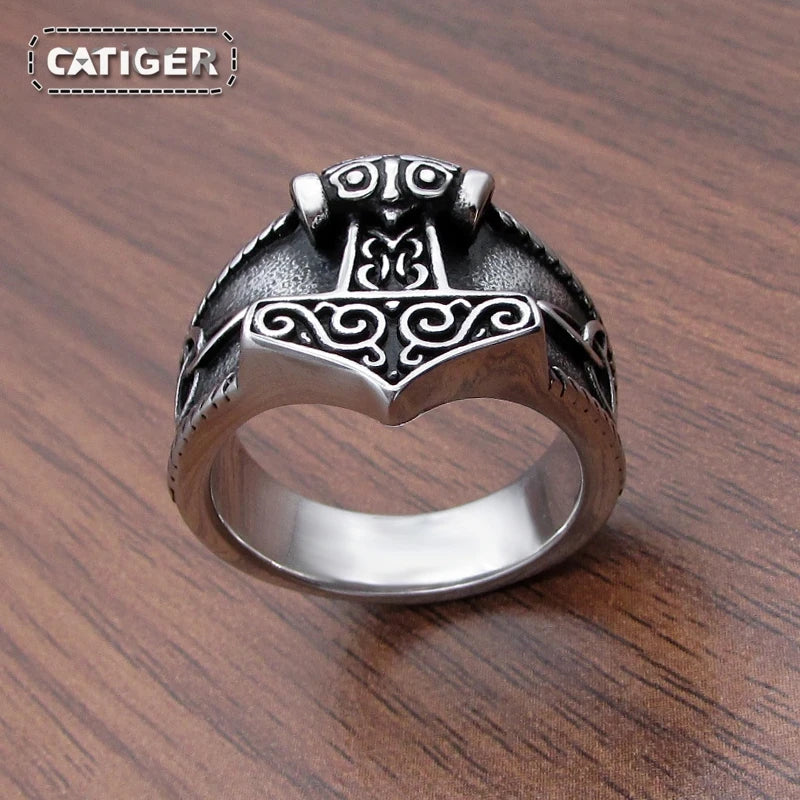 316L Stainless Steel New Viking Ring  Mjolnir Thor Hammer Celtics Knot Rings Men's Nordic Amulet Jewelry