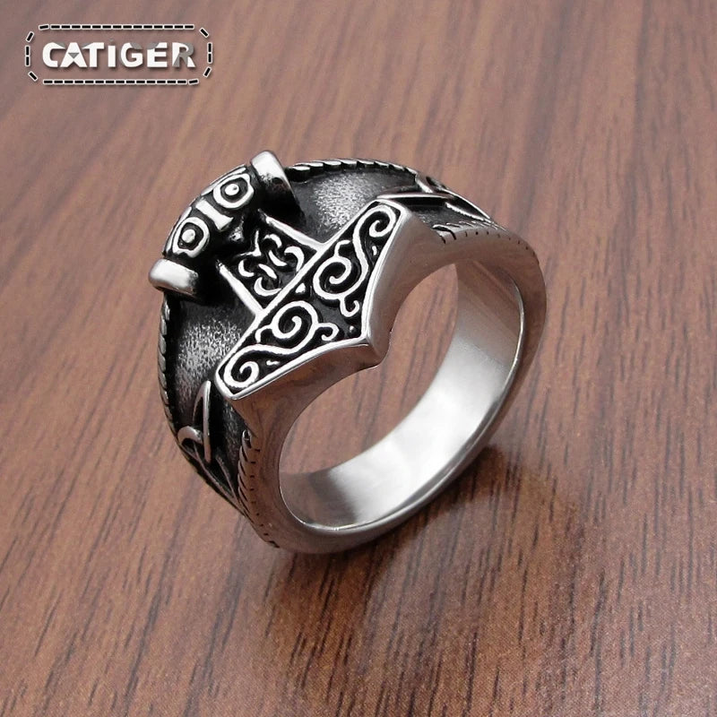 316L Stainless Steel New Viking Ring  Mjolnir Thor Hammer Celtics Knot Rings Men's Nordic Amulet Jewelry