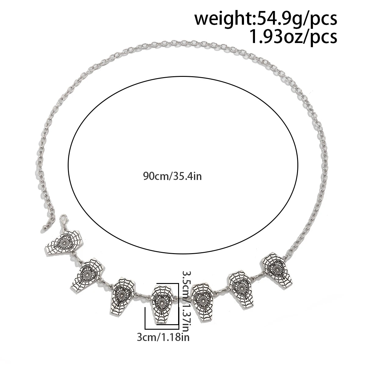 Gothic Spider Web Coffin Cross Adjustable Y2K Belt Silver Color Metal Waist Chain Women Vintage Skirt Waistband Halloween
