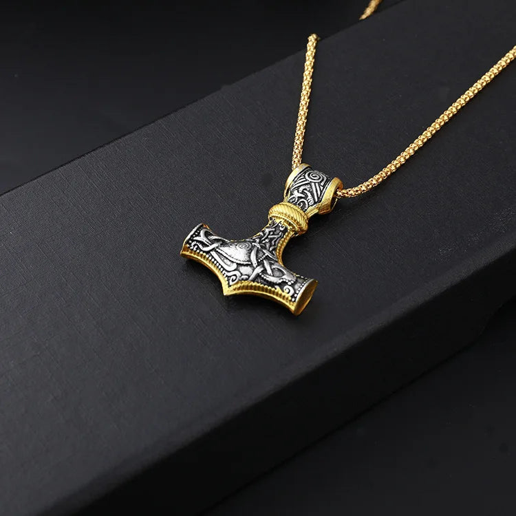 Punk Necklace for Men Thor Hammer Mjolnir Viking Amulet Hammer Scandinavian Pendant Norse Jewelry Metal Chain Pendant Jewelry