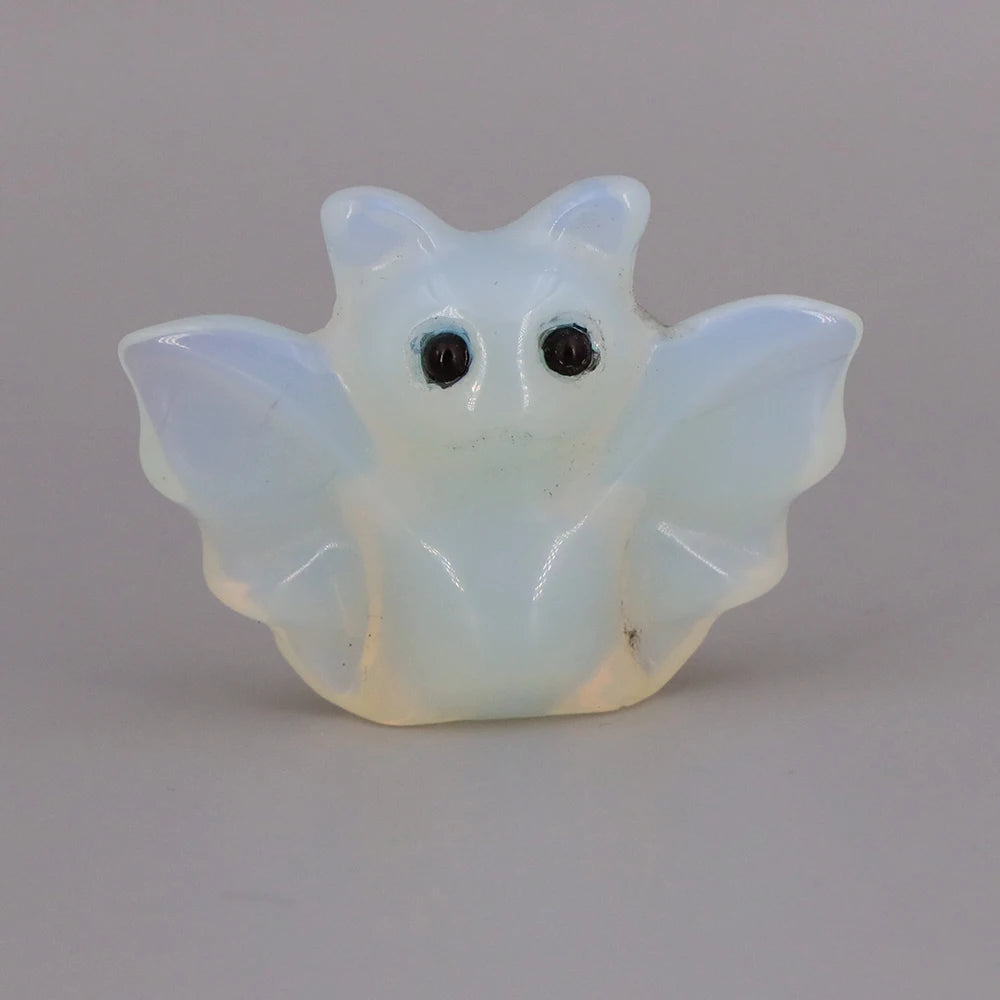 1.5in Mini Crystal Bat Statue Natural Stone Carving Animals Figurine for Home Decoration Jewelry Accessory Crafts Halloween Gift