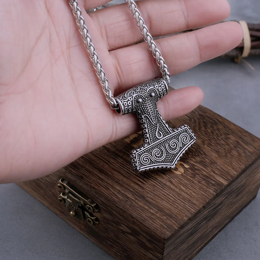 Nordic Viking Thor's Hammer Mjolnir Raven Necklace Men's Anchor Amulet Pendant Viking Stainless Steel Jewelry Gift Dropshipping