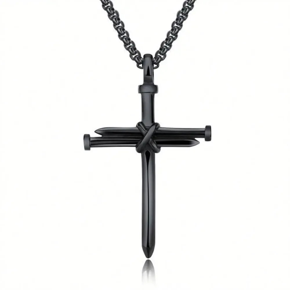 Mens Jewellery Black Stainless Steel Necklace Cross Pendant-Chain Necklace Gift for Men Wholesale
