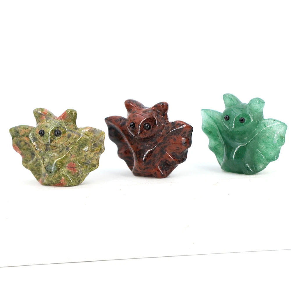 1.5in Mini Crystal Bat Statue Natural Stone Carving Animals Figurine for Home Decoration Jewelry Accessory Crafts Halloween Gift