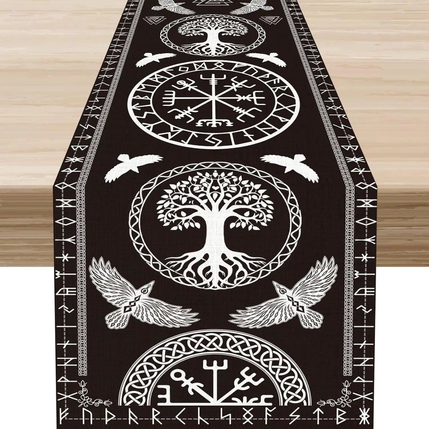 Nordic Mythology Vintage Runes Viking Linen Table Runner Dresser Scarves Decor Farmhouse Kitchen Dining Table Runner Party Decor