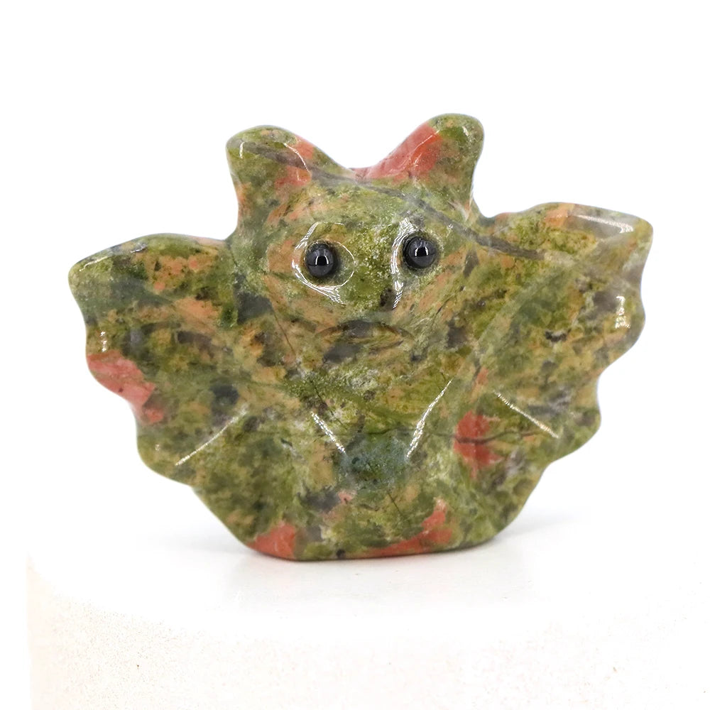 1.5in Mini Crystal Bat Statue Natural Stone Carving Animals Figurine for Home Decoration Jewelry Accessory Crafts Halloween Gift