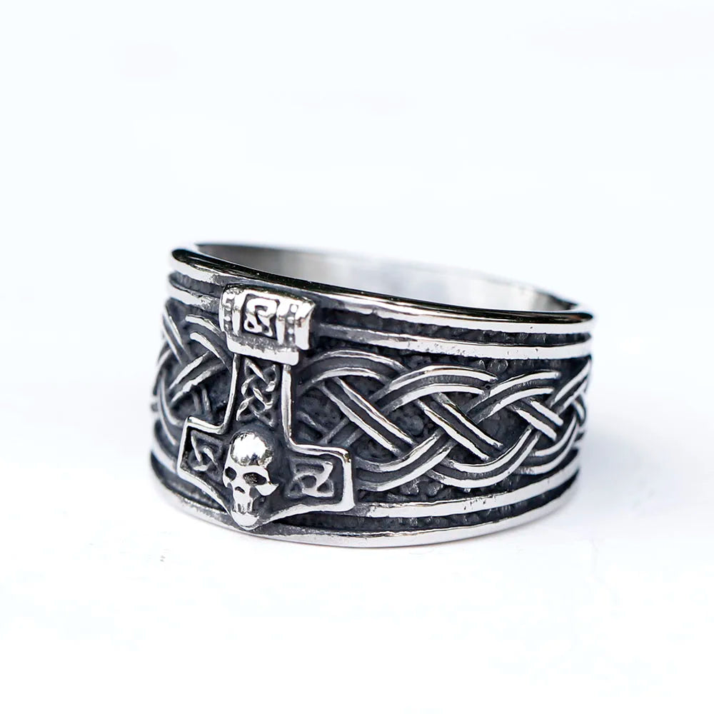 2023 New viking Amulet Nordic Mjolnir Thor's Hammer and skull Ring For Men Women Stainless Steel Male Anel Gift free shipping
