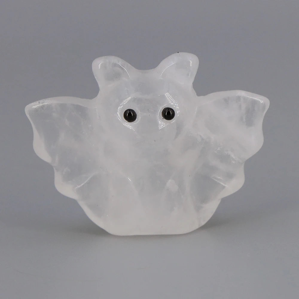 1.5in Mini Crystal Bat Statue Natural Stone Carving Animals Figurine for Home Decoration Jewelry Accessory Crafts Halloween Gift