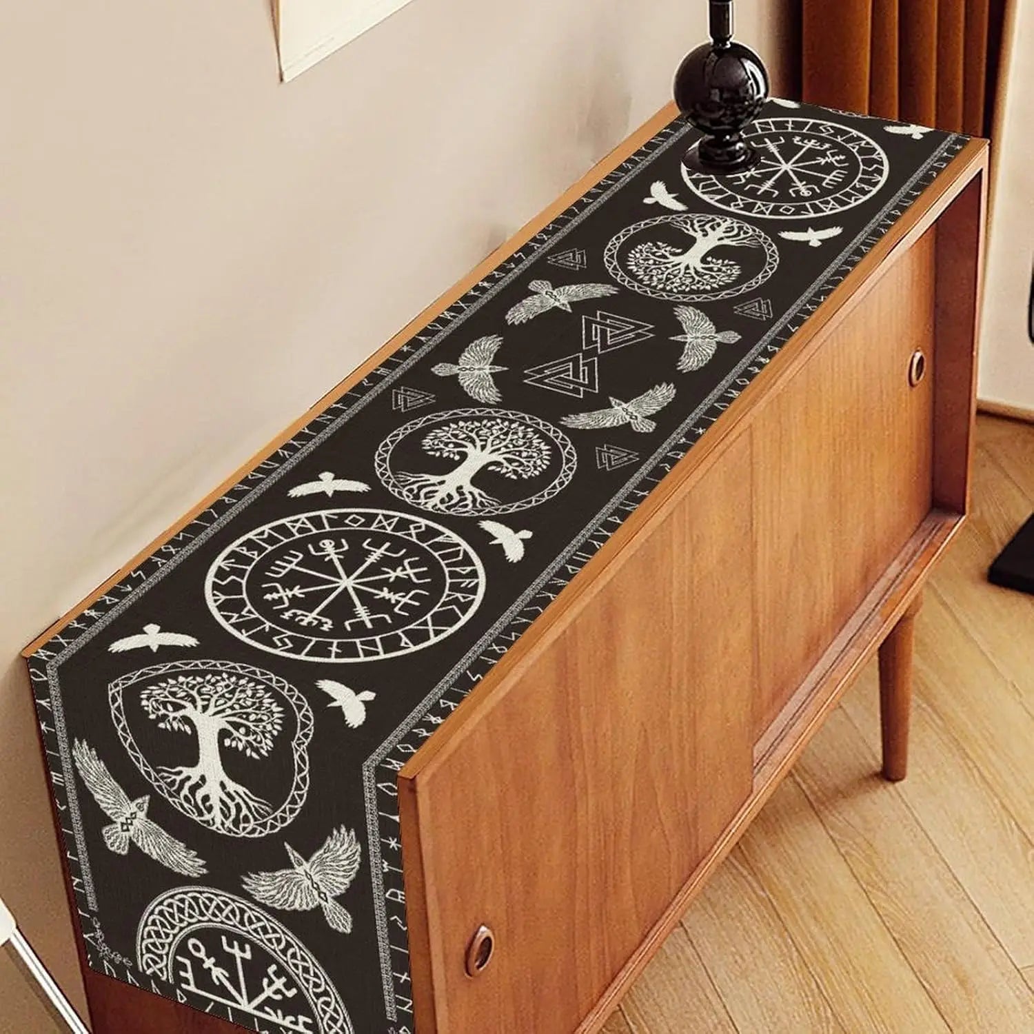 Nordic Mythology Vintage Runes Viking Linen Table Runner Dresser Scarves Decor Farmhouse Kitchen Dining Table Runner Party Decor