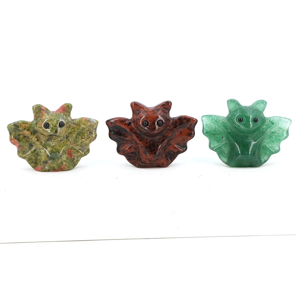 1.5in Mini Crystal Bat Statue Natural Stone Carving Animals Figurine for Home Decoration Jewelry Accessory Crafts Halloween Gift