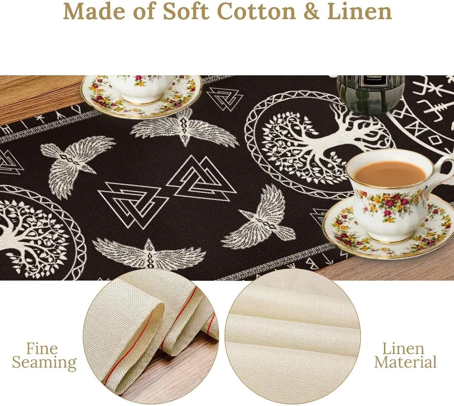 Nordic Mythology Vintage Runes Viking Linen Table Runner Dresser Scarves Decor Farmhouse Kitchen Dining Table Runner Party Decor