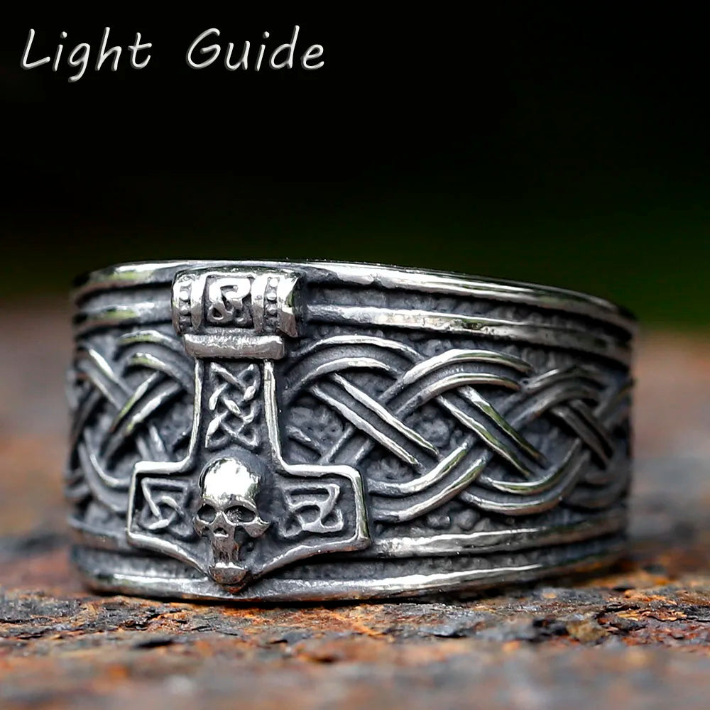 2023 New viking Amulet Nordic Mjolnir Thor's Hammer and skull Ring For Men Women Stainless Steel Male Anel Gift free shipping