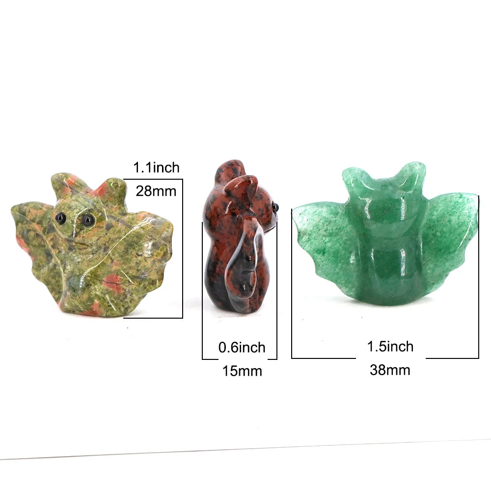 1.5in Mini Crystal Bat Statue Natural Stone Carving Animals Figurine for Home Decoration Jewelry Accessory Crafts Halloween Gift
