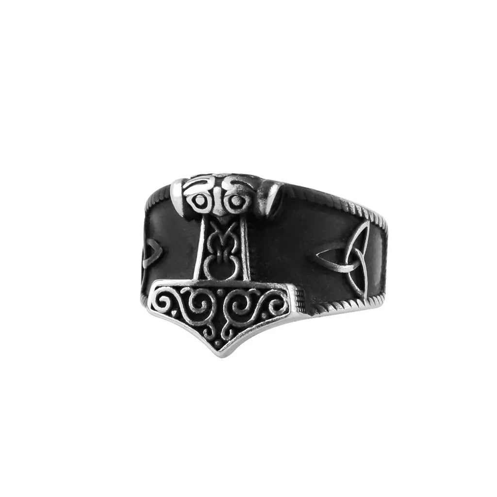 316L Stainless Steel New Viking Ring Mjolnir Thor Hammer Celtics Knot Rings Mens Nordic Amulet Jewelry Free Shipping Wholesale