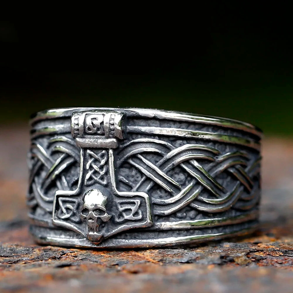2023 New viking Amulet Nordic Mjolnir Thor's Hammer and skull Ring For Men Women Stainless Steel Male Anel Gift free shipping