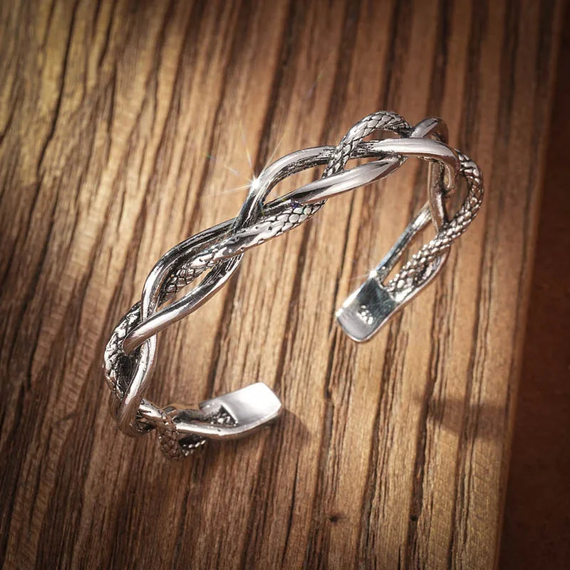 Vintage Mens Jewellery Woven Twist Texture Bracelet Bangles for Women Men Thai Silver Statement Bracelet Punk Party Jewelry Gift