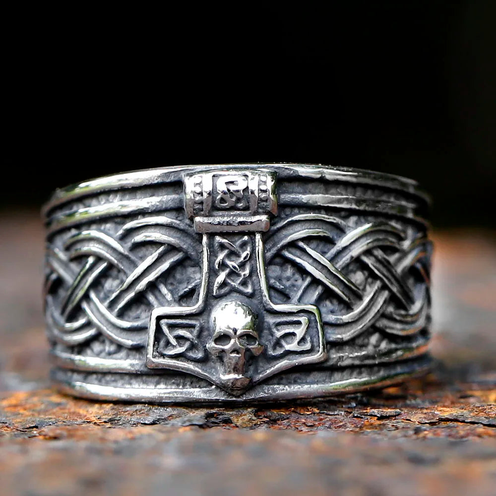 2023 New viking Amulet Nordic Mjolnir Thor's Hammer and skull Ring For Men Women Stainless Steel Male Anel Gift free shipping