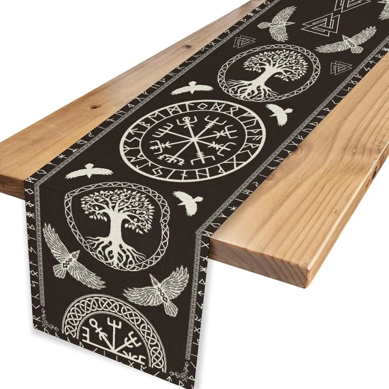 Nordic Mythology Vintage Runes Viking Linen Table Runner Dresser Scarves Decor Farmhouse Kitchen Dining Table Runner Party Decor