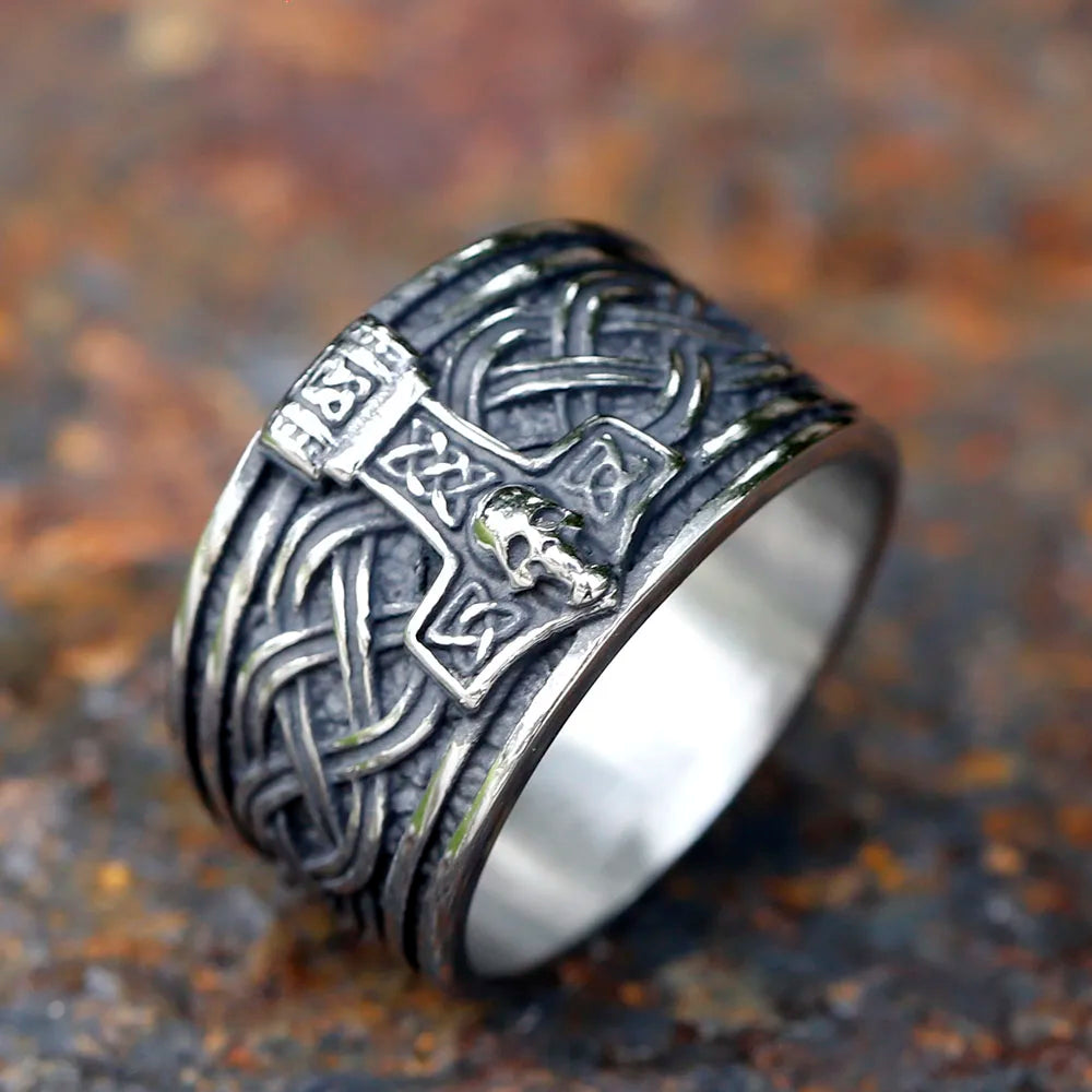 2023 New viking Amulet Nordic Mjolnir Thor's Hammer and skull Ring For Men Women Stainless Steel Male Anel Gift free shipping