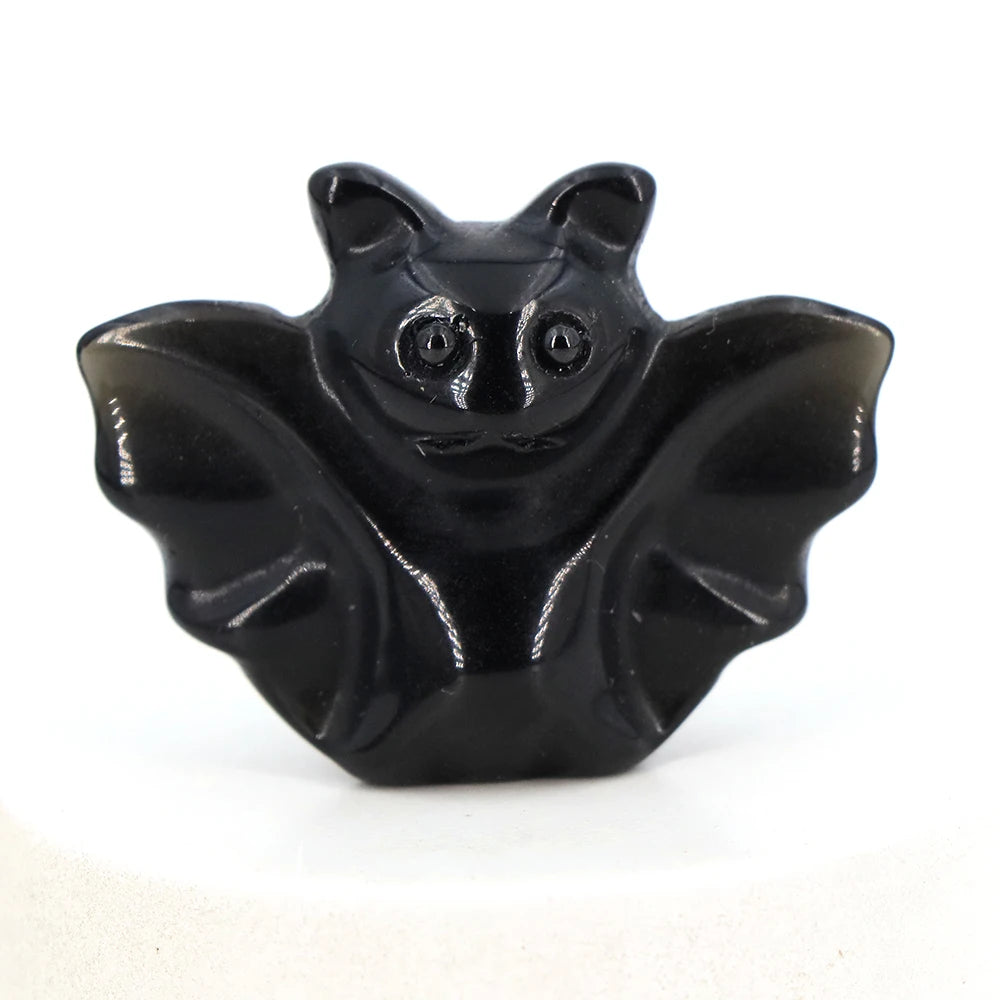 1.5in Mini Crystal Bat Statue Natural Stone Carving Animals Figurine for Home Decoration Jewelry Accessory Crafts Halloween Gift