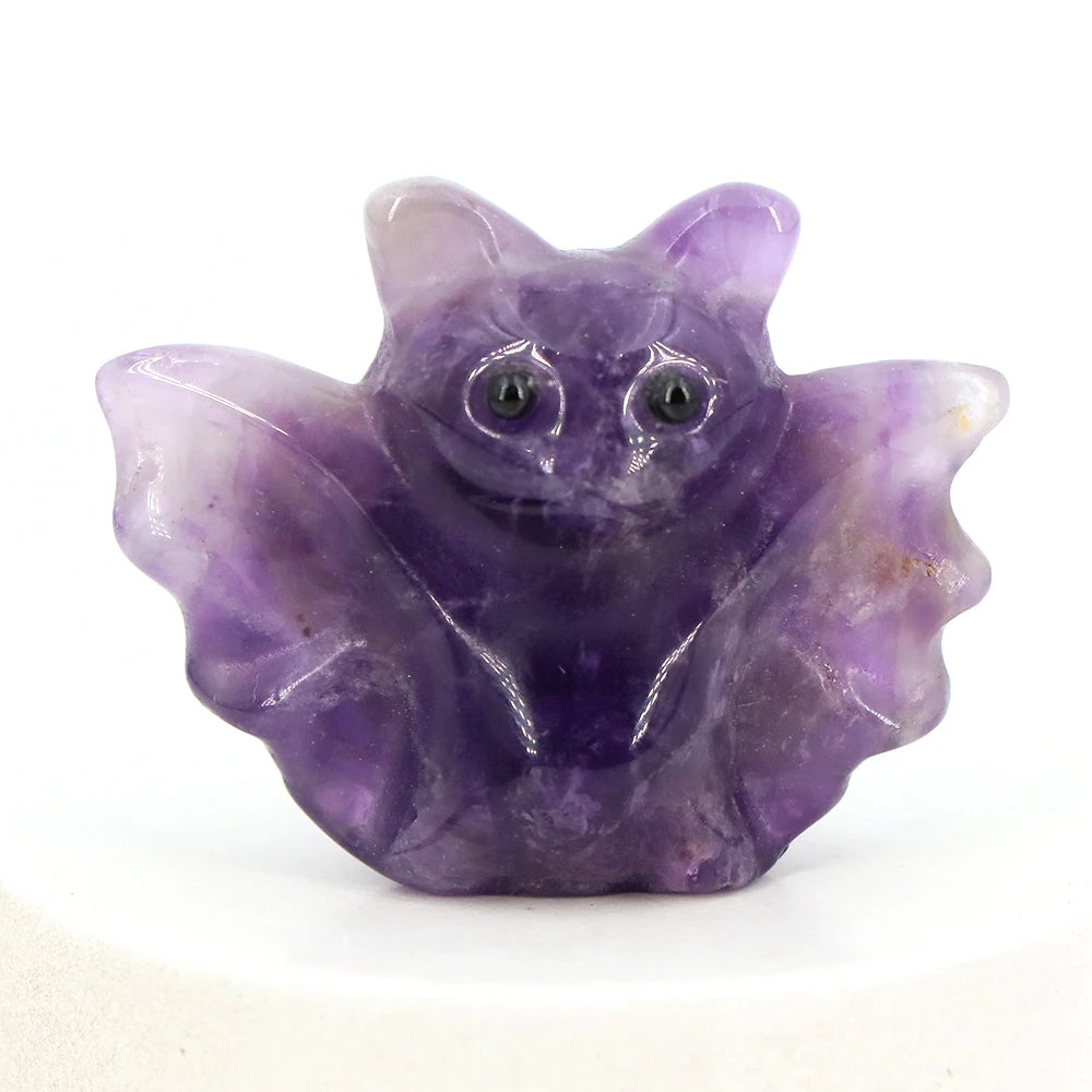 1.5in Mini Crystal Bat Statue Natural Stone Carving Animals Figurine for Home Decoration Jewelry Accessory Crafts Halloween Gift